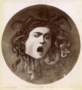 Italy Firenze Galleria Uffizi Caravaggio Head of Medusa Old Photo Brogi 1880