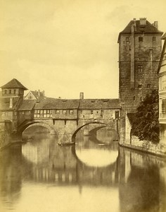 Germany Nuremberg Inhabited Bridge Henkersteg Old Photo circa 1868