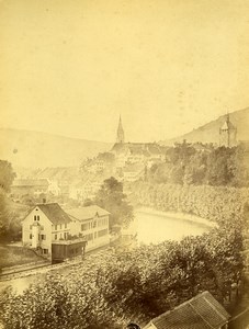 Switzerland Baden panorama Church Stadtturm Old Photo c1870