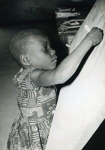 Africa Gabon Young School girl at the blackboard Old Photo 1960