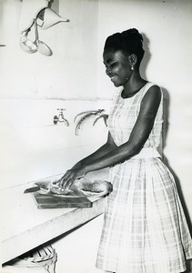 Africa Gabon Young Woman in a Kitchen Old Photo 1960