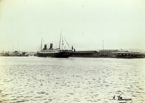 France Le Havre Steamer Savoie departing for New York Old Photo Villeneuve 1900