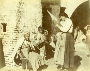 Italy Venice animated street scene woman holding distaff Old Photo 1890