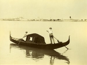 Italy Venice Gondola & Gondolier Old Photo 1890