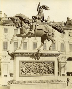 Italy Turin Torino Piazza San Carlo Statue Emanuele Filiberto Old Photo 1880