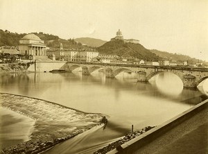 Italy Turin Torino Gran Madre di Dio Church Bridge Old Photo 1880