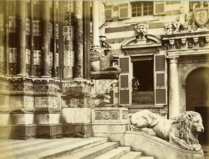 Italy Genova Genoa Cathedral San Lorenzo portal detail Old Photo 1880