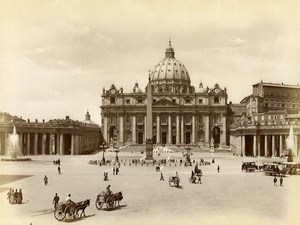 Vatican Roma Rome Piazza San Pietro Horse Carriages Old Photo 1880