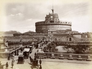 Italy Roma Rome Castel Sant'Angelo & Bridge Old Photo 1880