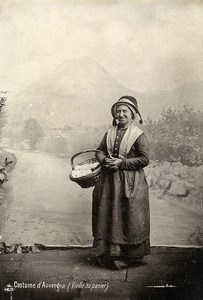 France Auvergne Traditional Costume Old Woman with basket Photo 1890
