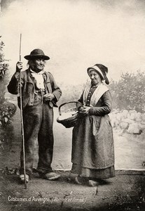 France Auvergne Traditional Costumes Old Man & Woman Old Photo 1890