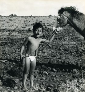 Easter Island Rapa Nui Orongo Young Boy Horse Old Francis Maziere Photo 1965