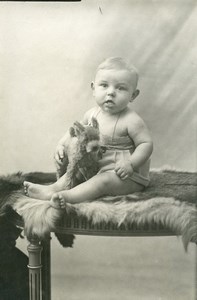 France le Chien en Peluche Jeu d'Enfants Jouet Ancienne Photo Amateur 1930