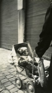 France Lille l'ours en peluche Jouet Jeu d'Enfants Poussette Ancienne Photo Amateur 1950