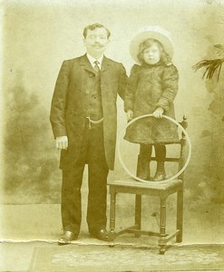 France le Cerceau Jeu d'Enfants Pere et Fille Ancienne Photo Amateur 1910