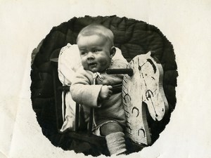 France Baby on Rocking Horse Children Game Toy Old Amateur Photo 1910