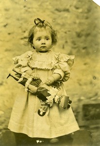 France Young Girl & Doll Children Game Old Amateur Photo 1900