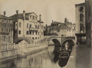 Italy Venice Venezia Rivo Tre Ponti Three Bridges Old Photo Salviati 1880