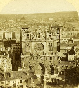 Saint Jean Cathedral Lyon France Old Photo Stereo 1858