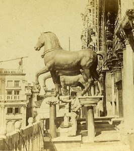 Horses on San Marco Door Venice Italy Old Stereo Photo Furne et Tournier 1859