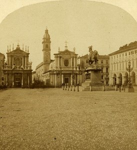 San Carlo Place Turin Italy Old Stereo Photo Alexis Gaudin 1859