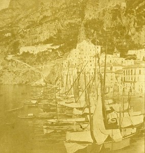 Amalfi Naples Italy Old Stereo Photo Leon Pierre Jouvin 1858