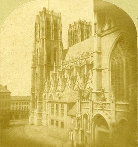 Church of Saint Gudula Brussels Belgium Old Stereo Photo 1859