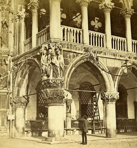 Man Ducal Palace Venice Italy Old Stereo Photo 1859