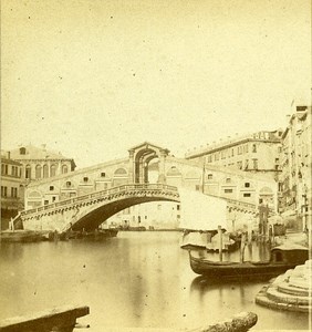 Rialto Bridge Venice Italy Old Stereo Photo 1859