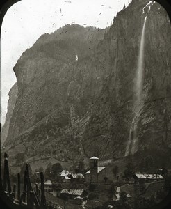 Lauterbrunnen Falls Switzerland Old Glass Stereoview Ferrier 1855