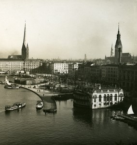 Germany Hamburg Jungfernstieg Old NPG Stereoview Photo 1900