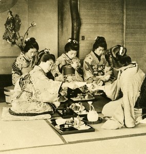 Japan Geishas Tea o Clock Old Stereoview Photo NPG 1900