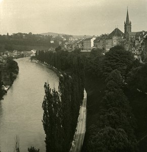 Switzerland Bern Kornhaus Bridge Panorama old Stereoview Photo NPG 1900