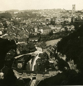 Switzerland Freiburg Panorama old Stereoview Photo NPG 1900