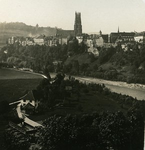 Switzerland Freiburg Panorama old Stereoview Photo NPG 1900