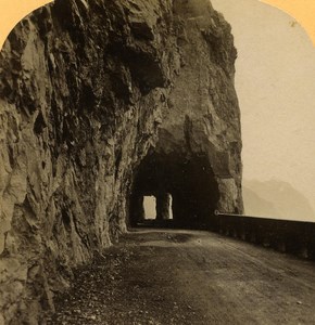 Switzerland Alps tunnel on the road to Axen old Gabler Stereo Photo 1885