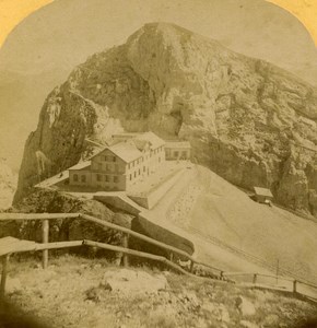 Switzerland Alps Mount Pilatus & Hotel Bellevue old Gabler Stereo Photo 1885