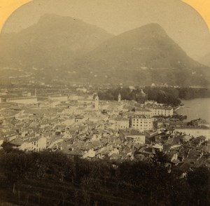 Switzerland Alps Lugano Panorama old Gabler Stereo Photo 1885