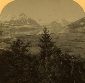 Switzerland Alps lake of Thoune Niesen Stokhorn old Gabler Stereo Photo 1885