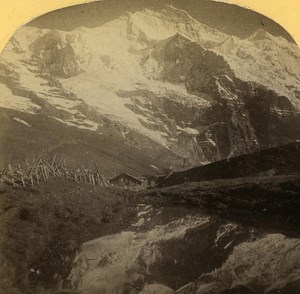 Switzerland Alps Kleine Scheidegg Jungfrau old Gabler Stereo Photo 1885