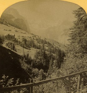 Switzerland Alps Wengen Kurhaus & Breithorn old Gabler Stereo Photo 1885