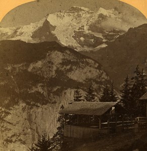Switzerland Alps Path to Murren & Jungfrau old Gabler Stereo Photo 1880