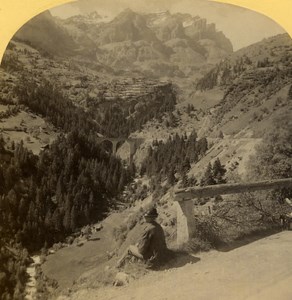 Switzerland Alps Bridge Inden & Gemmi old Gabler Stereo Photo 1885