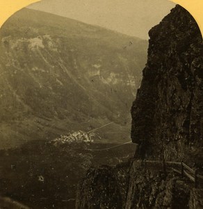 Switzerland Alps Loeche les Bains Panorama old Gabler Stereo Photo 1885