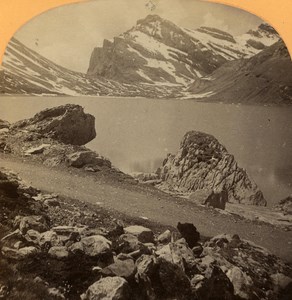 Switzerland Alps Gemmi Pass Daubensee old Gabler Stereo Photo 1885