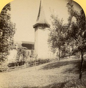 Switzerland Alps Aeschi Church old Gabler Stereo Photo 1885