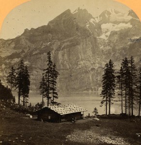 Switzerland Alps Lake Oeschinen near Kandersteg old Gabler Stereo Photo 1885