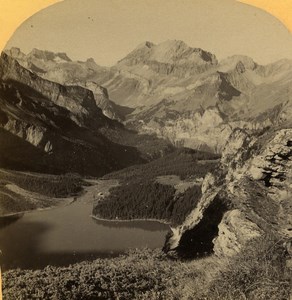Switzerland Alps Lake Oeschinen near Kandersteg old Gabler Stereo Photo 1885