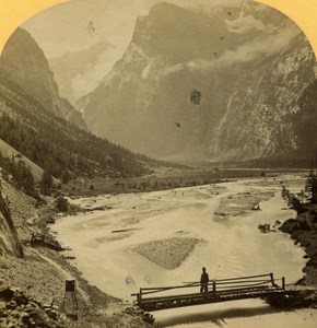 Switzerland Alps Gastern Valley & Schilthorn old Gabler Stereo Photo 1885
