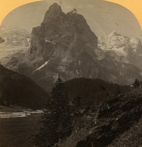 Switzerland Alps Rosenlaui & Wetterhorn old Gabler Stereo Photo 1885